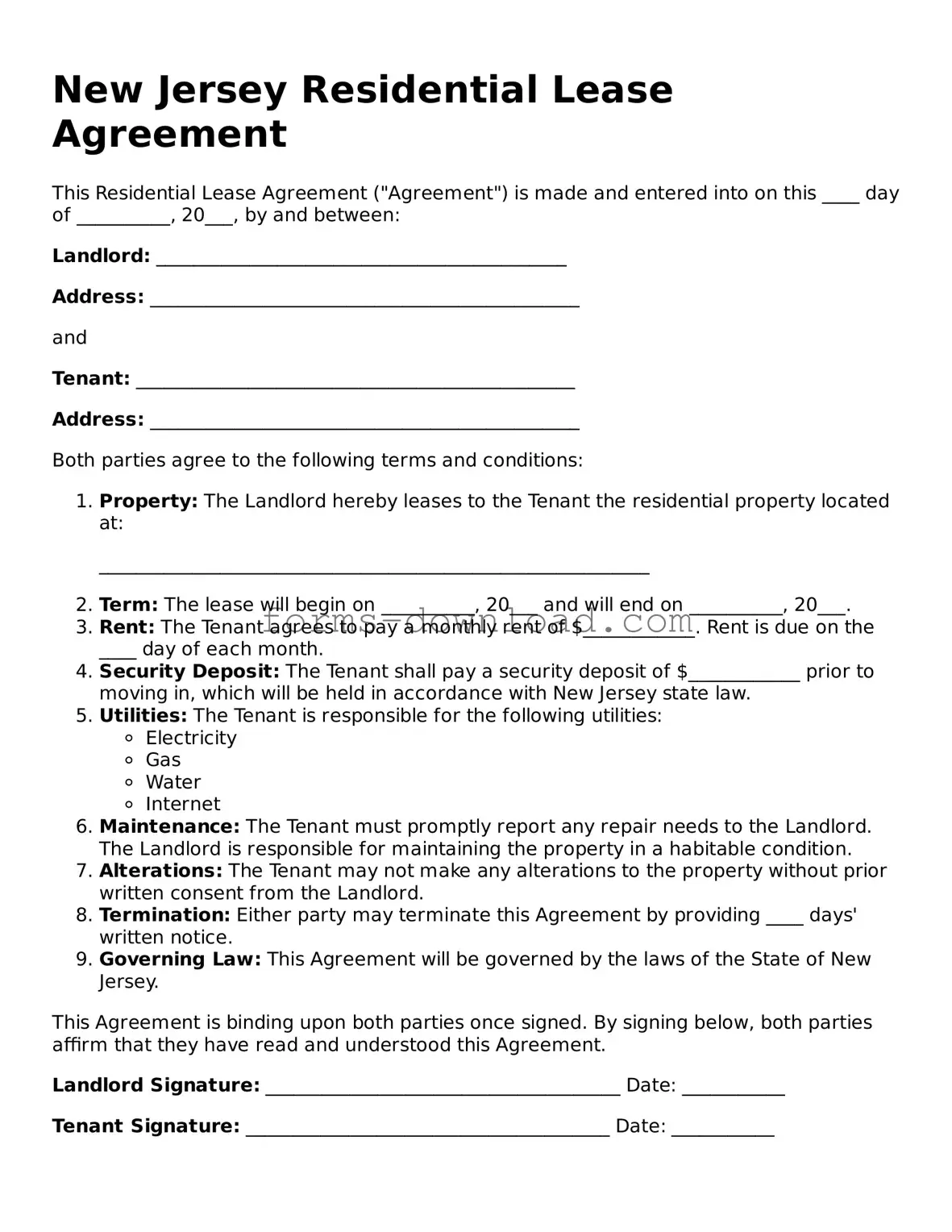 Attorney-Approved Residential Lease Agreement Document for the State of New Jersey