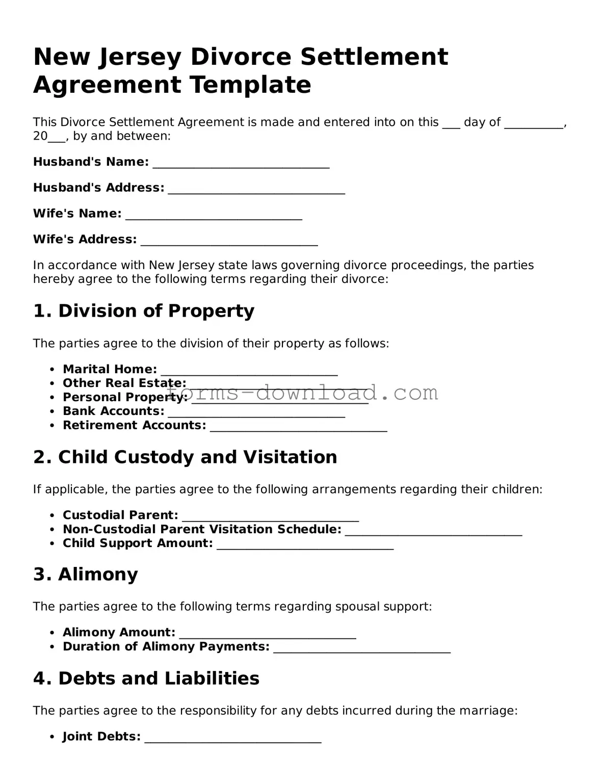 Attorney-Approved Divorce Settlement Agreement Document for the State of New Jersey