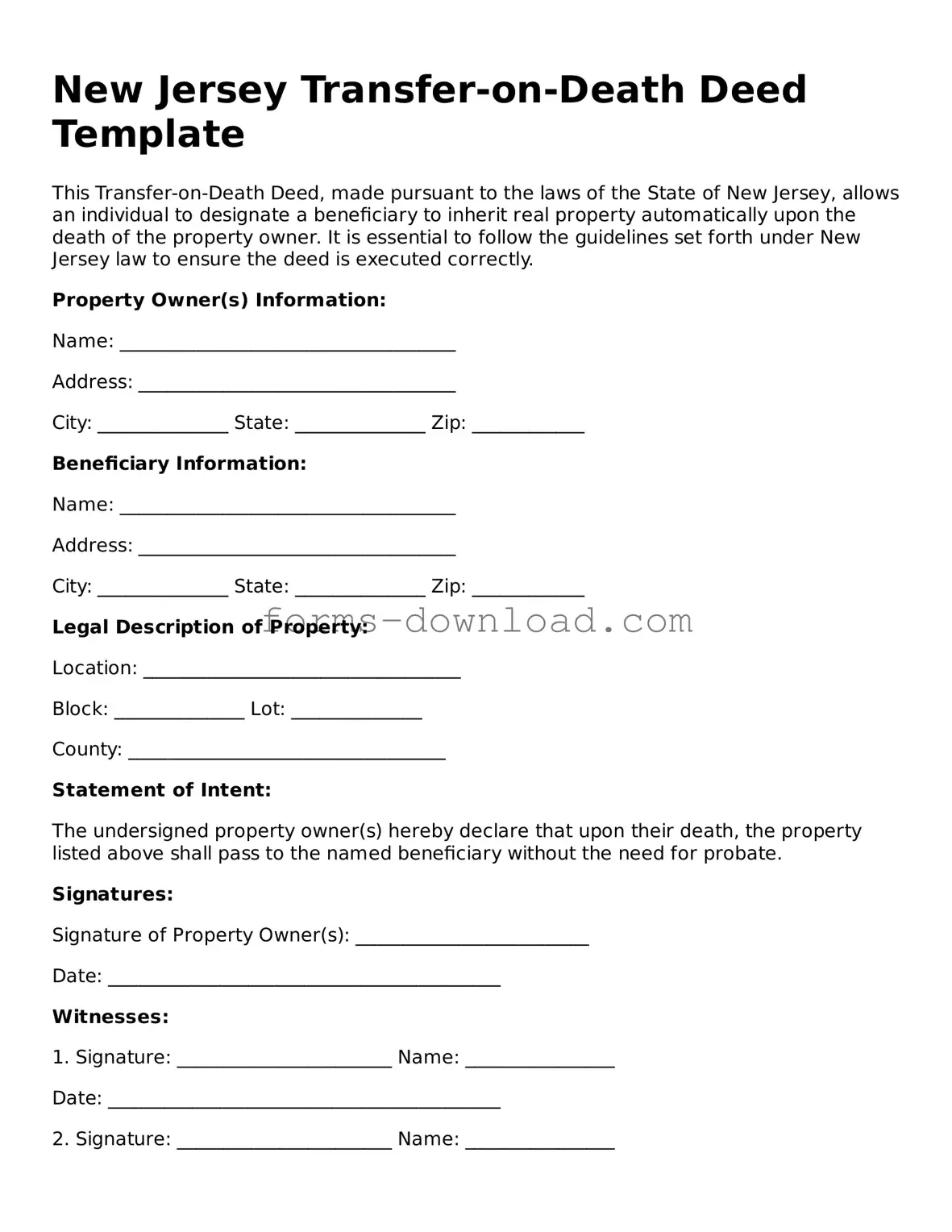 Attorney-Approved Transfer-on-Death Deed Document for the State of New Jersey