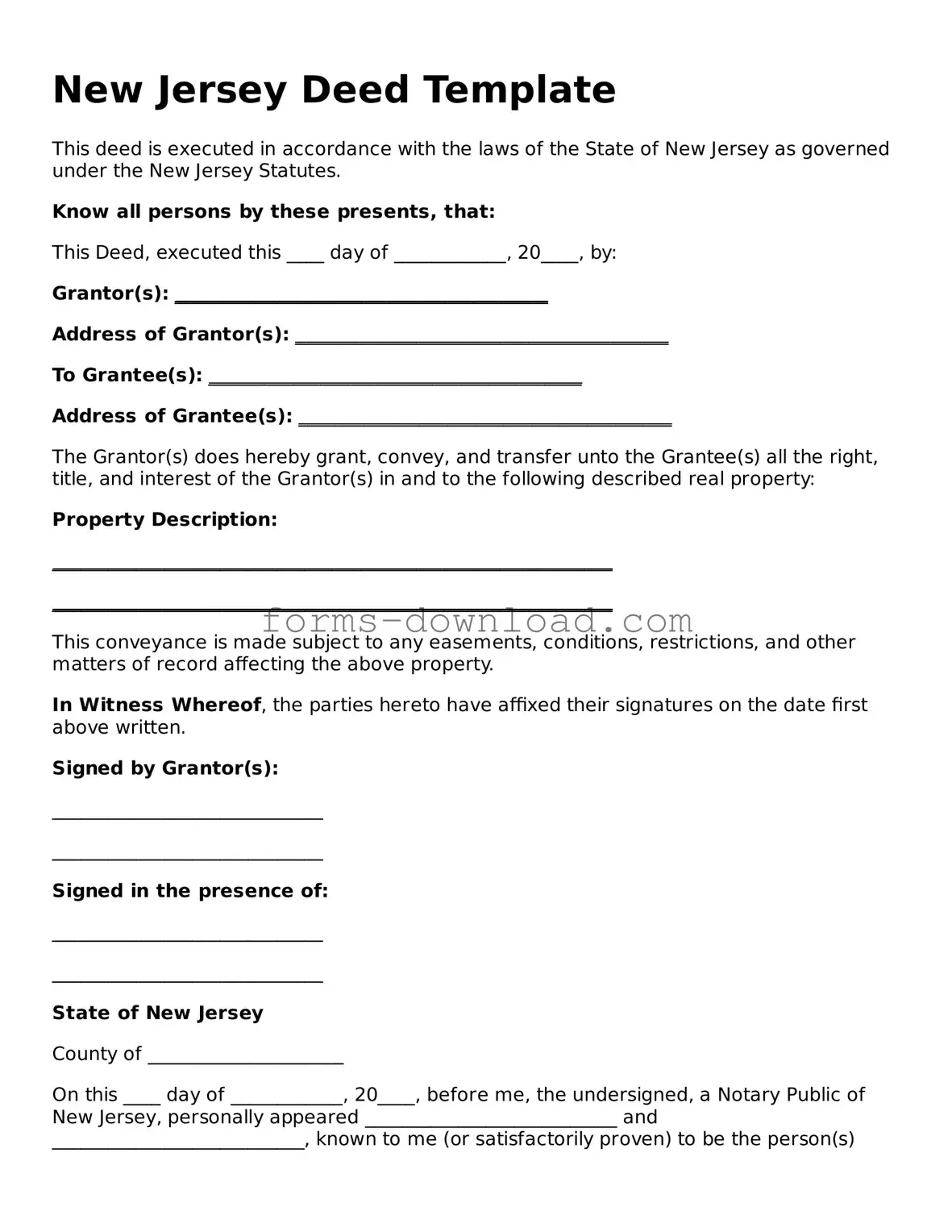 Attorney-Approved Deed Document for the State of New Jersey