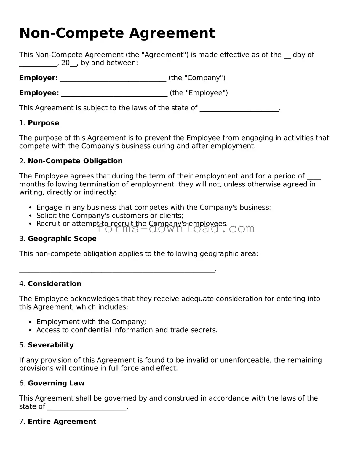 Fillable Non-compete Agreement Form