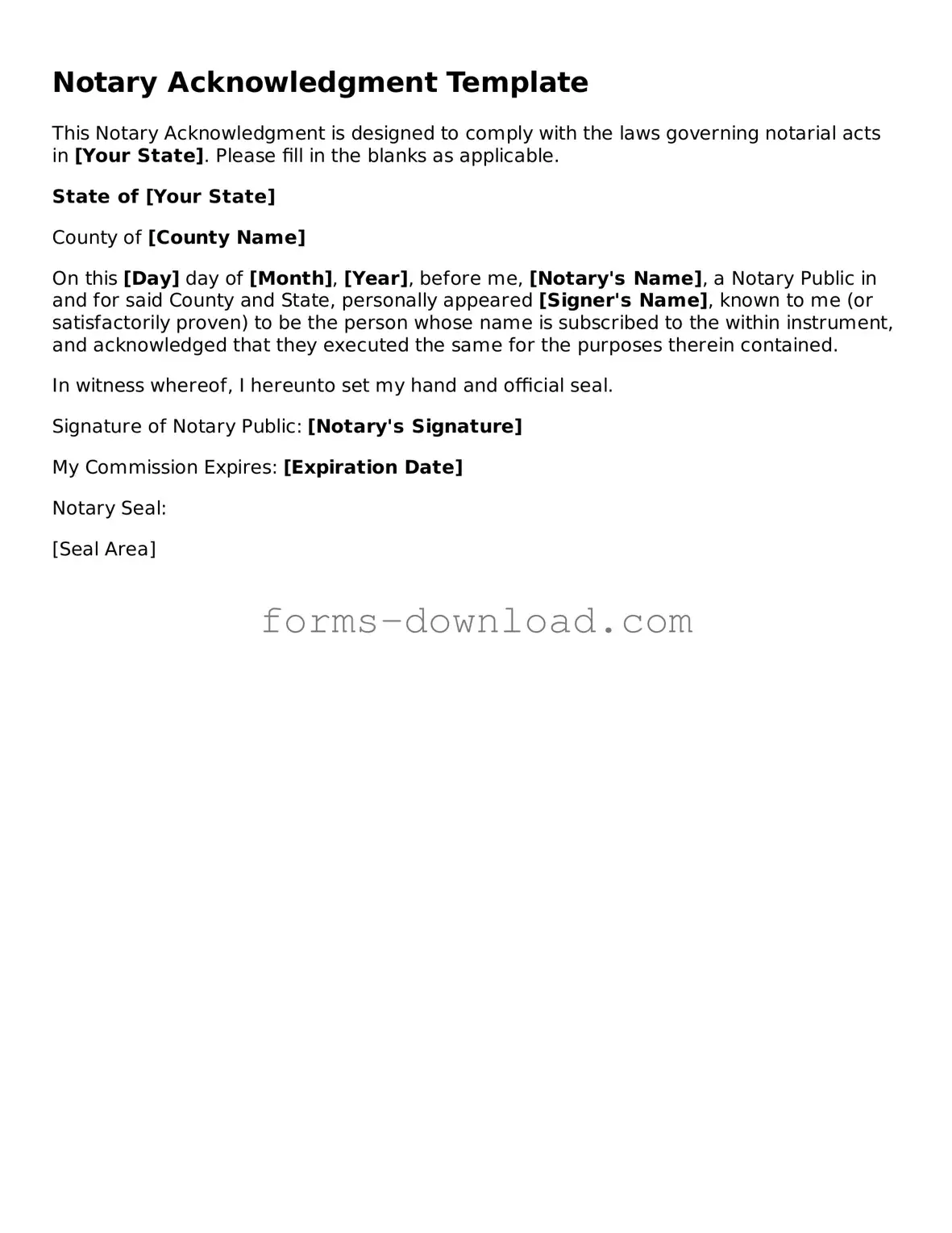 Fillable Notary Acknowledgement Form