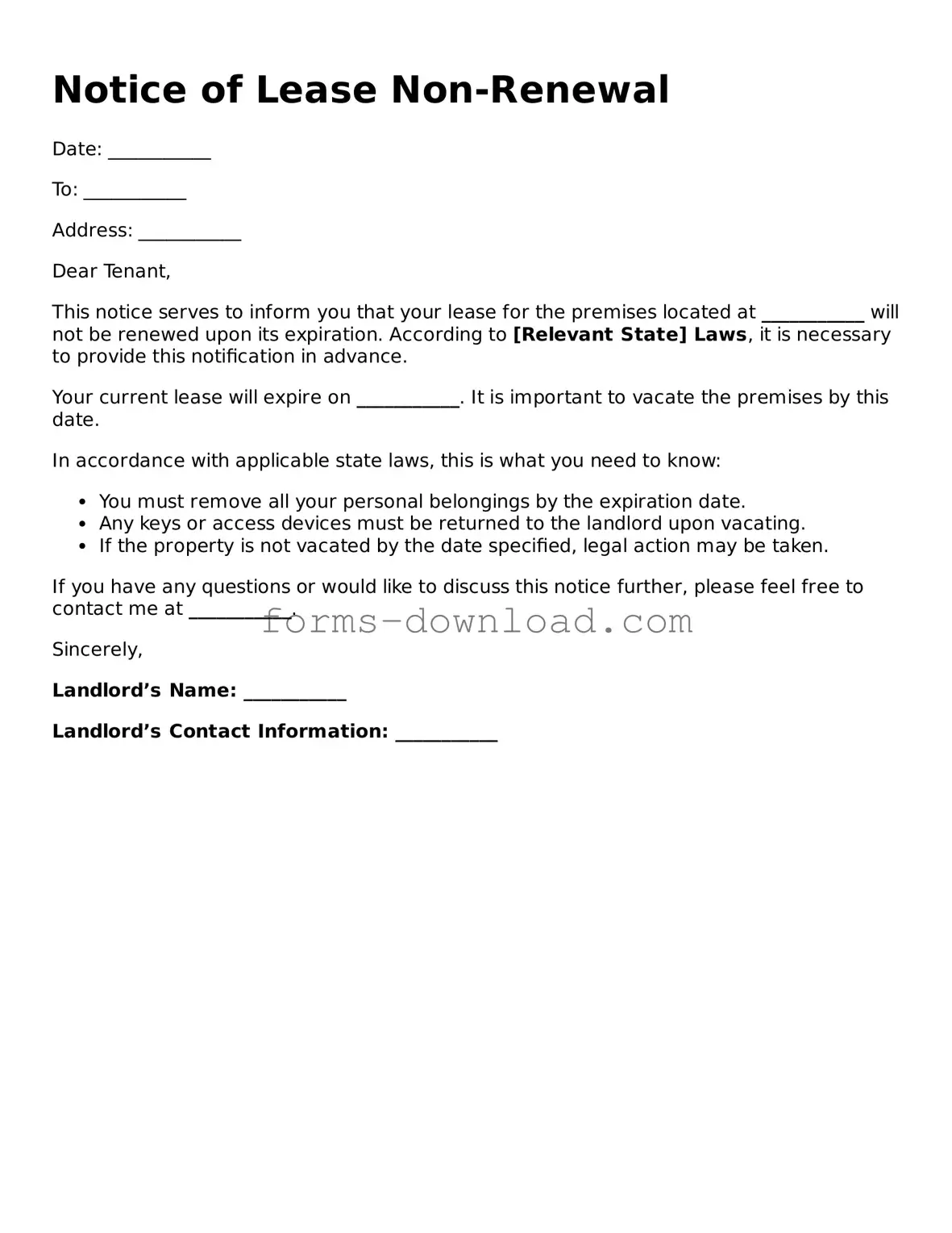 Fillable Notice of Lease Non-Renewal Form