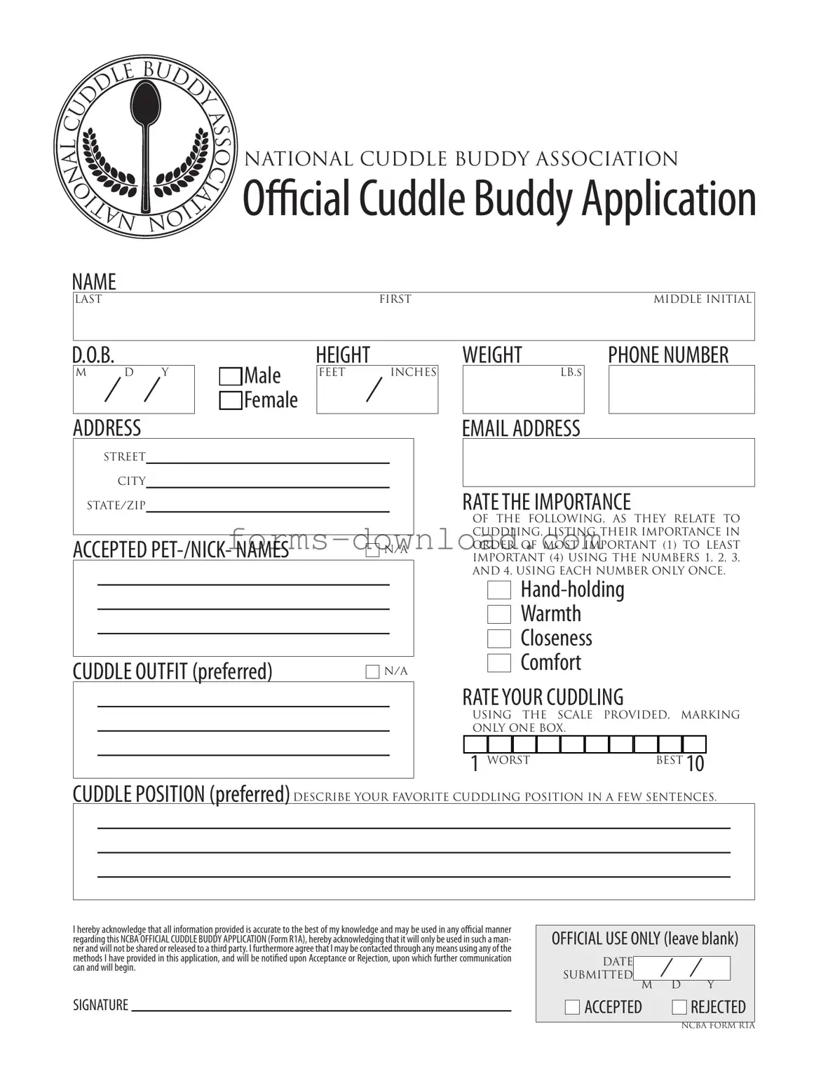 Blank Cuddle Buddy Application Form