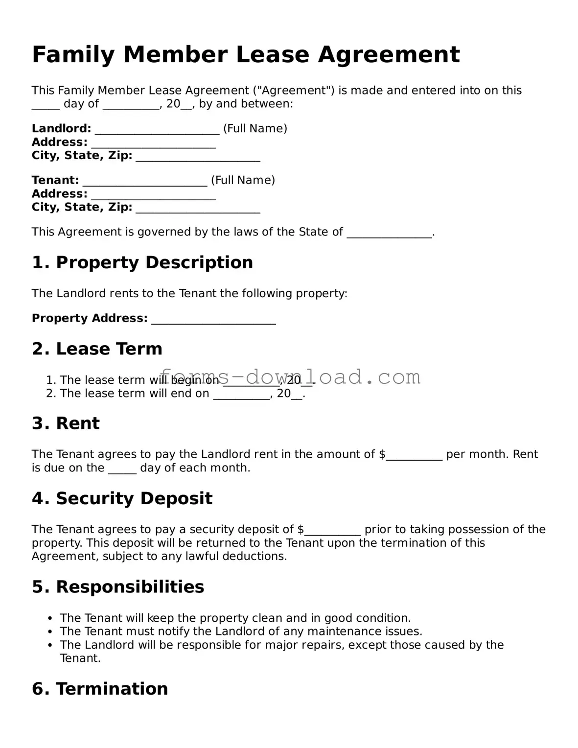 Fillable Family Member Lease Agreement Form