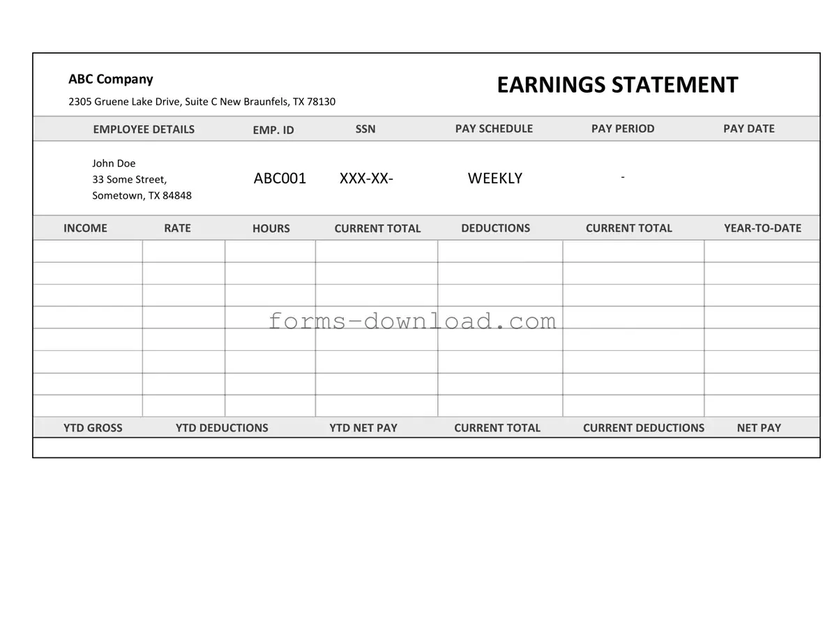 Blank Independent Contractor Pay Stub Form