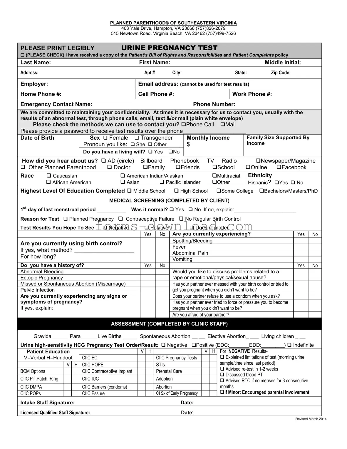 Blank Planned Parenthood Proof Form