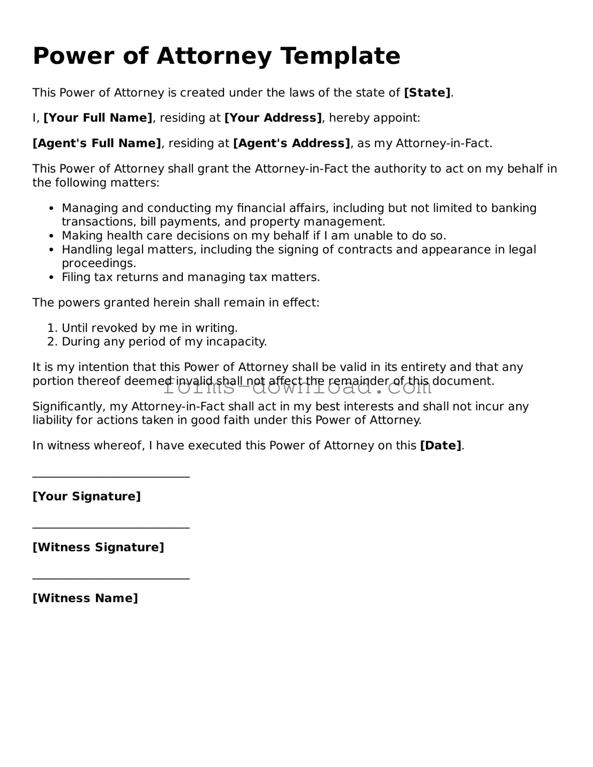 Fillable Power of Attorney Form
