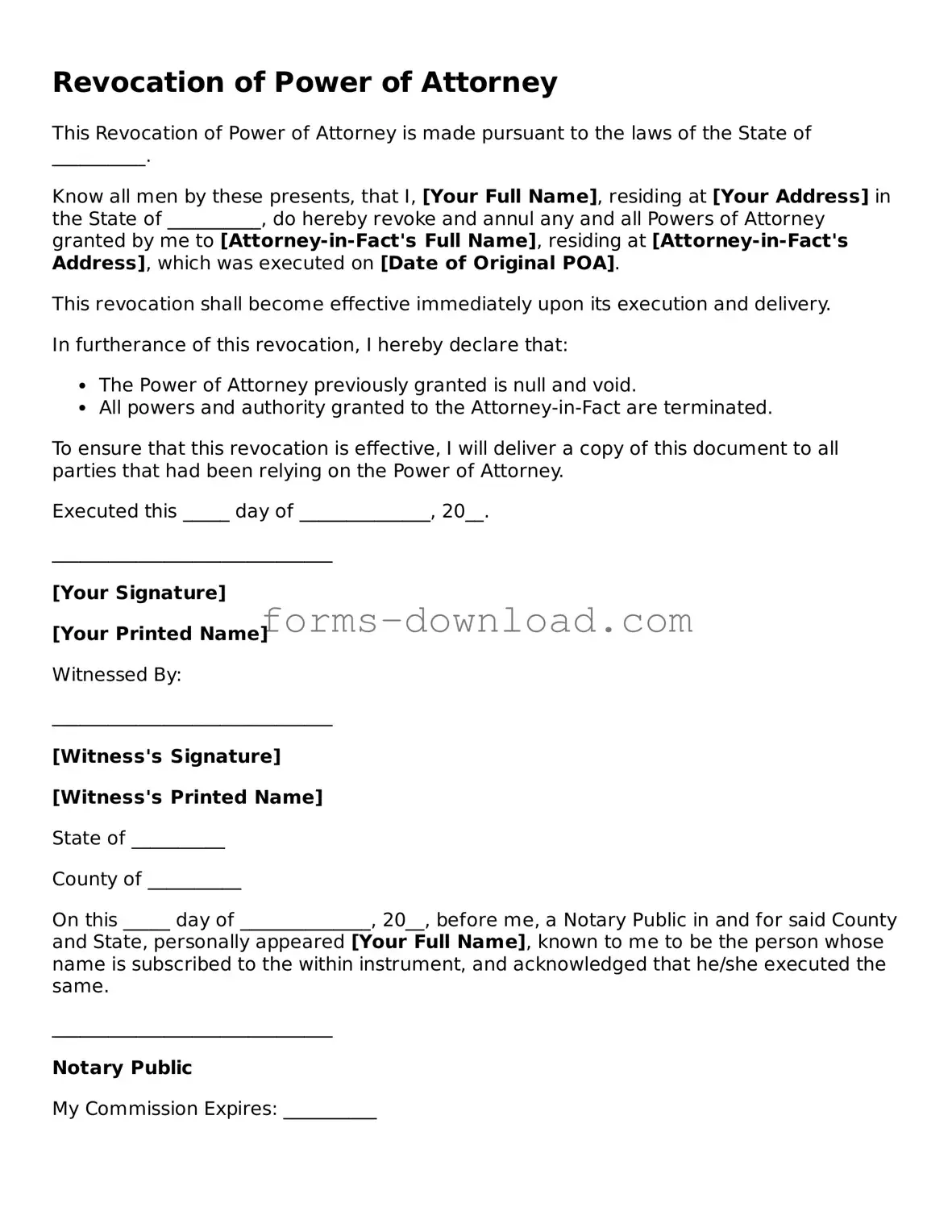 Fillable Revocation of Power of Attorney Form