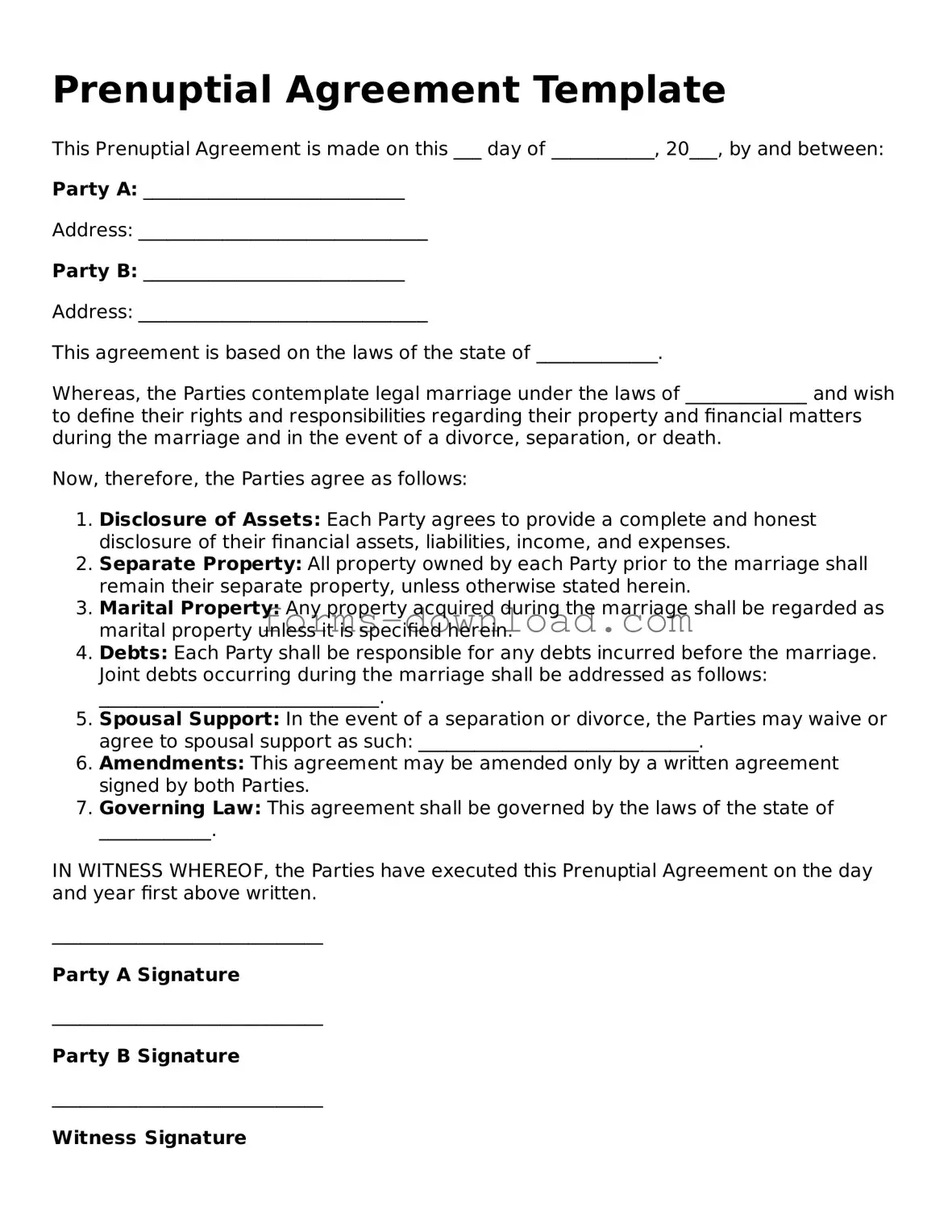 Fillable Prenuptial Agreement Form