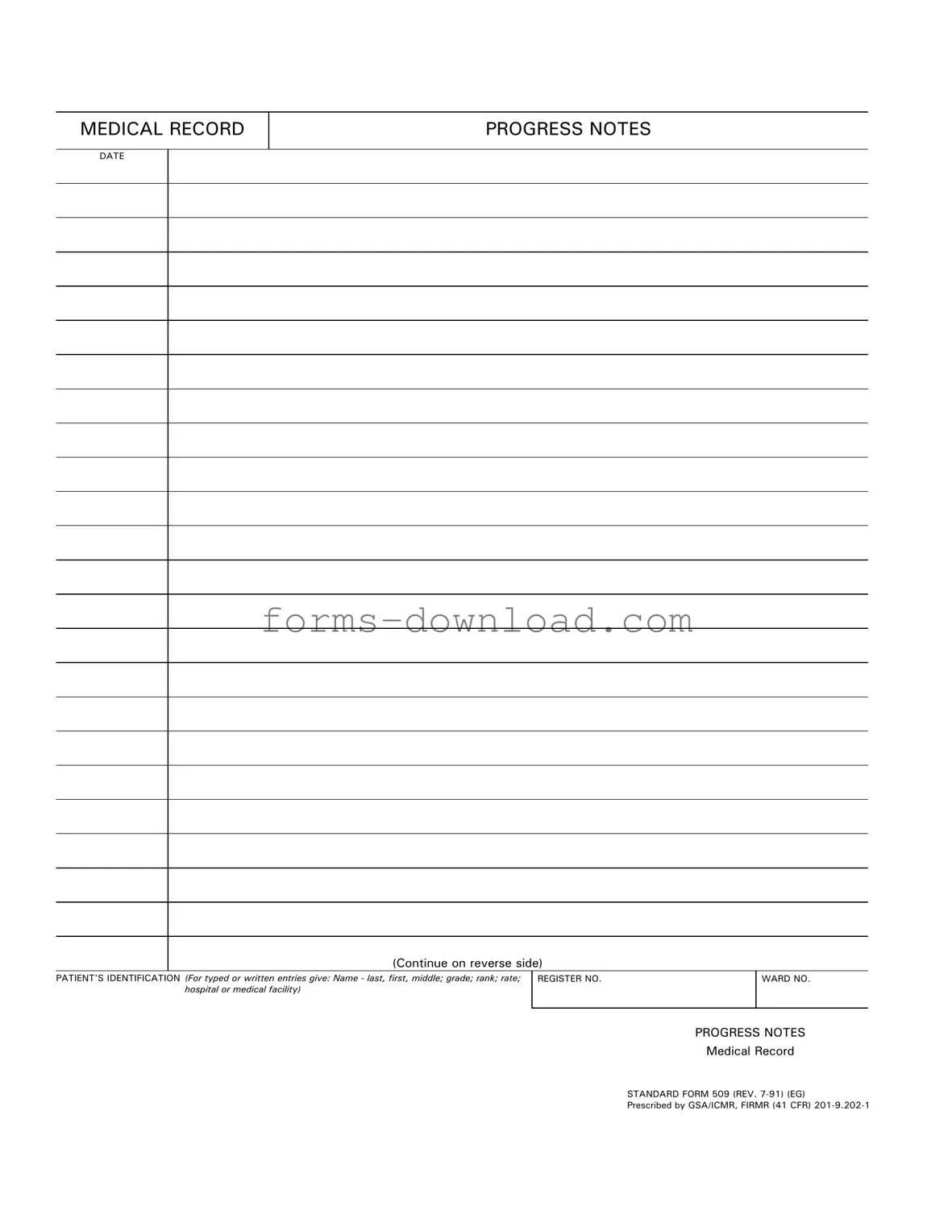 Blank Progress Notes Form
