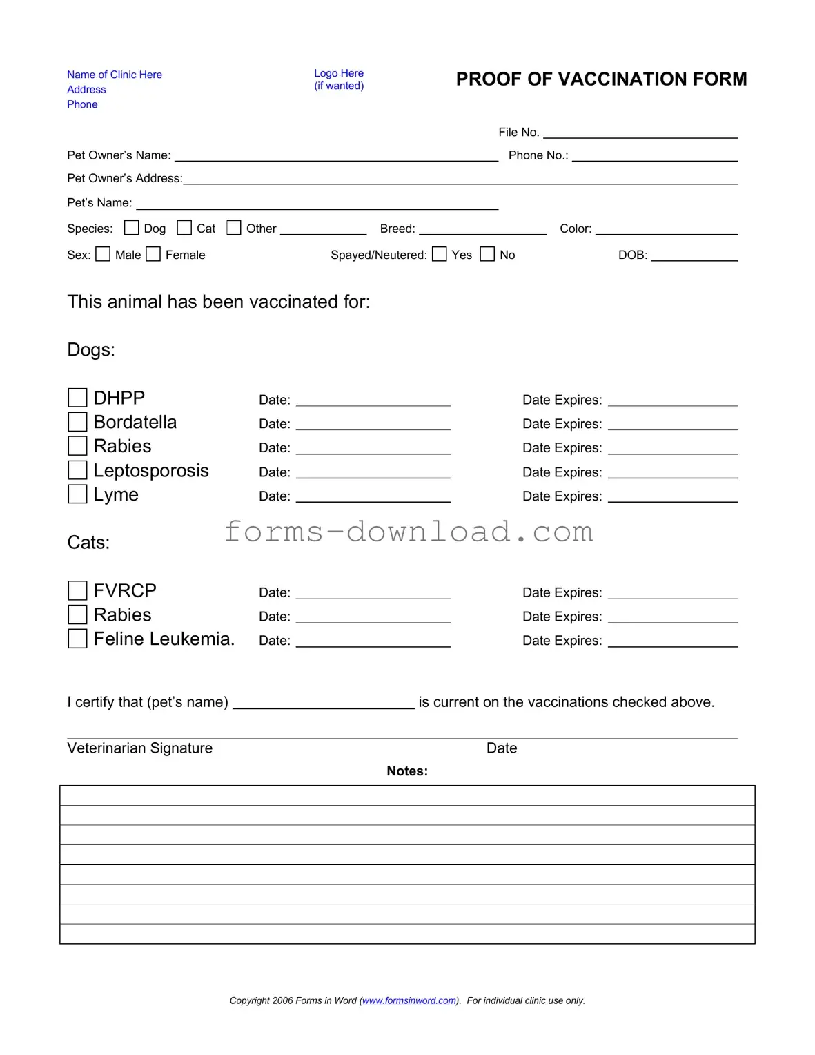 Blank Proof Of Vaccination Dog Form