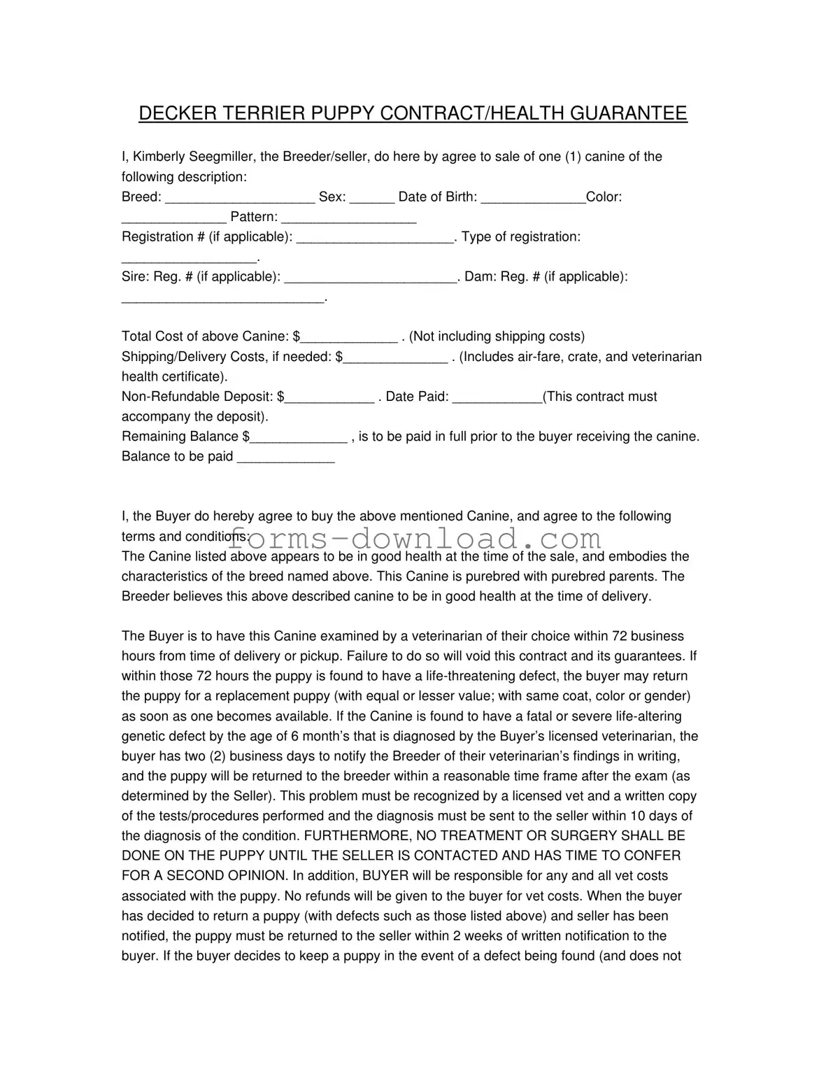 Blank Health Guarantee Form