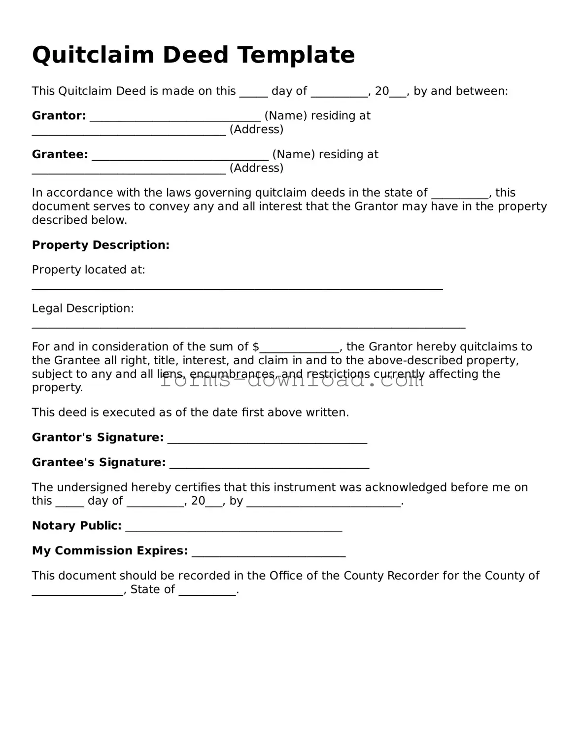 Fillable Quitclaim Deed Form