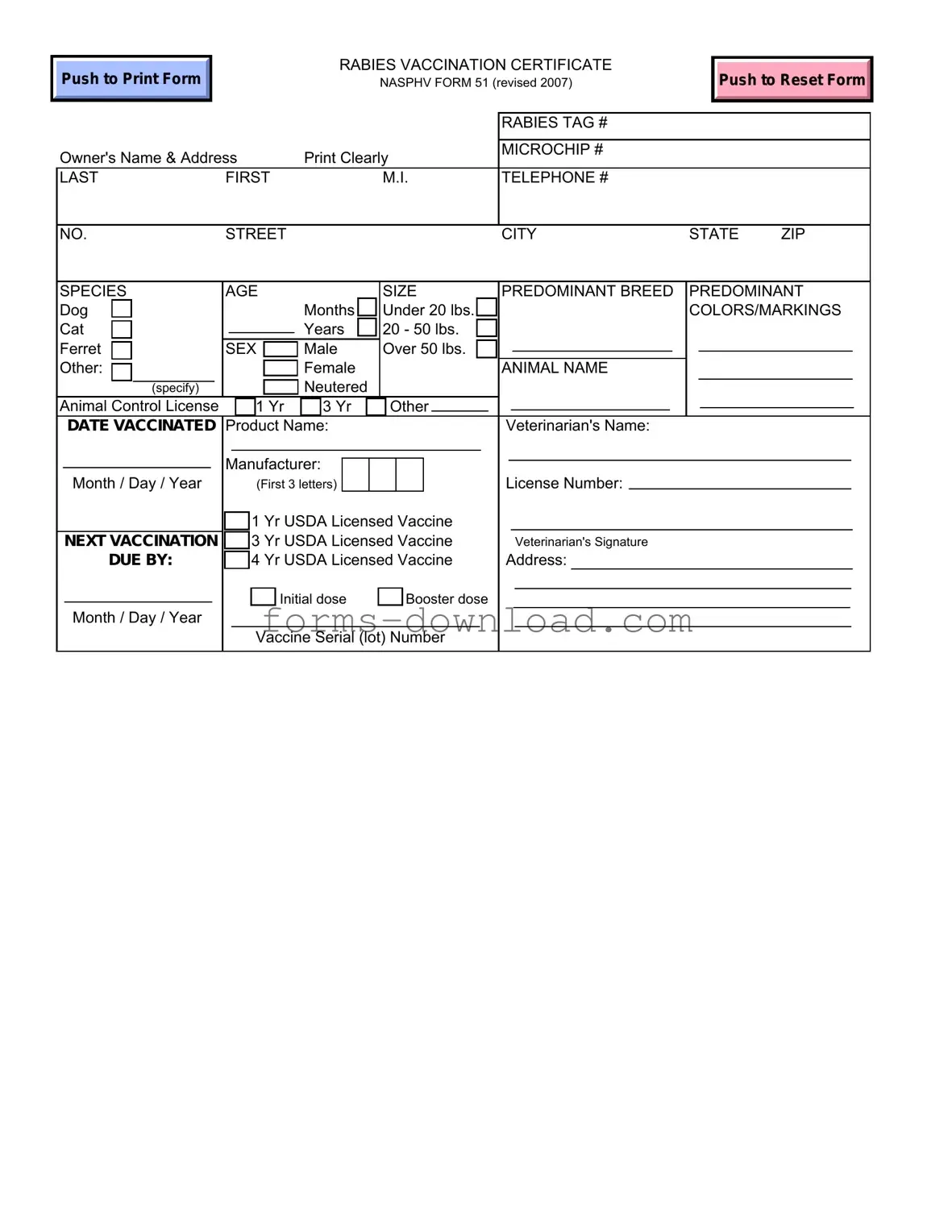 Blank Rabies Certificate Form