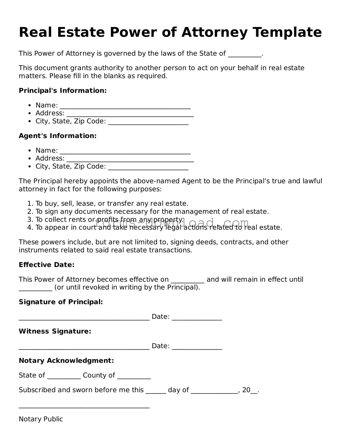 Fillable Real Estate Power of Attorney Form
