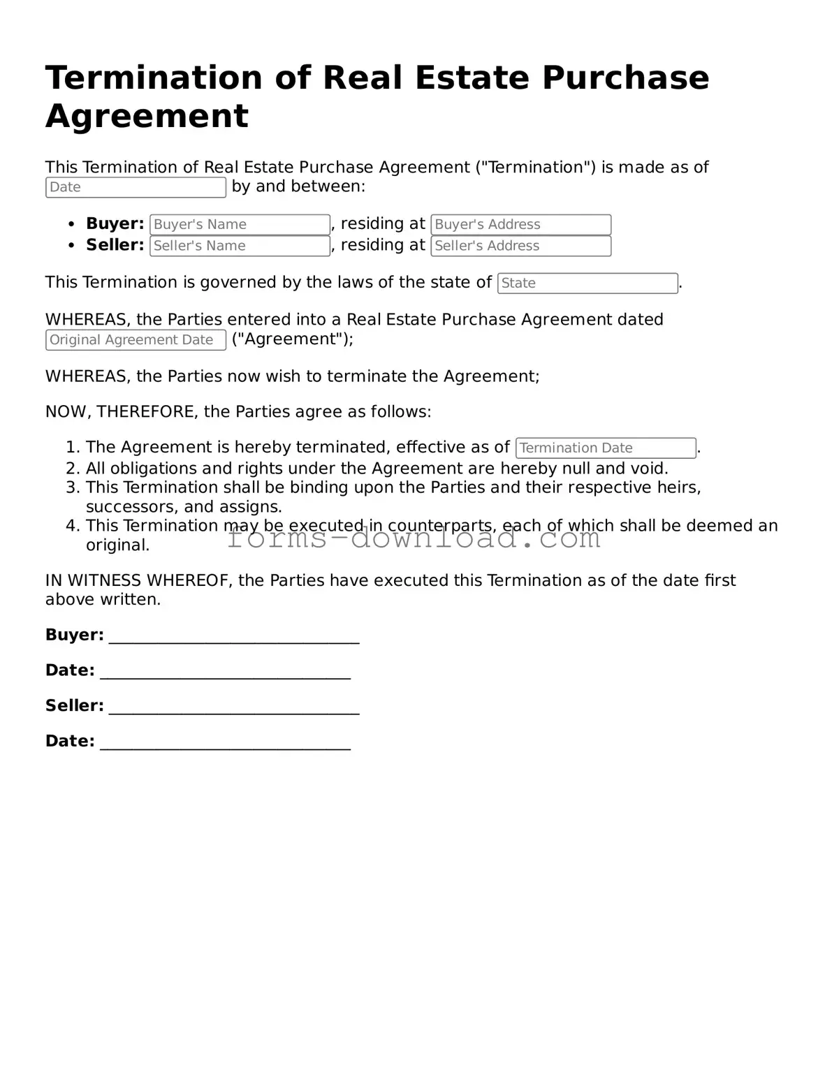 Fillable Termination of Real Estate Purchase Agreement Form