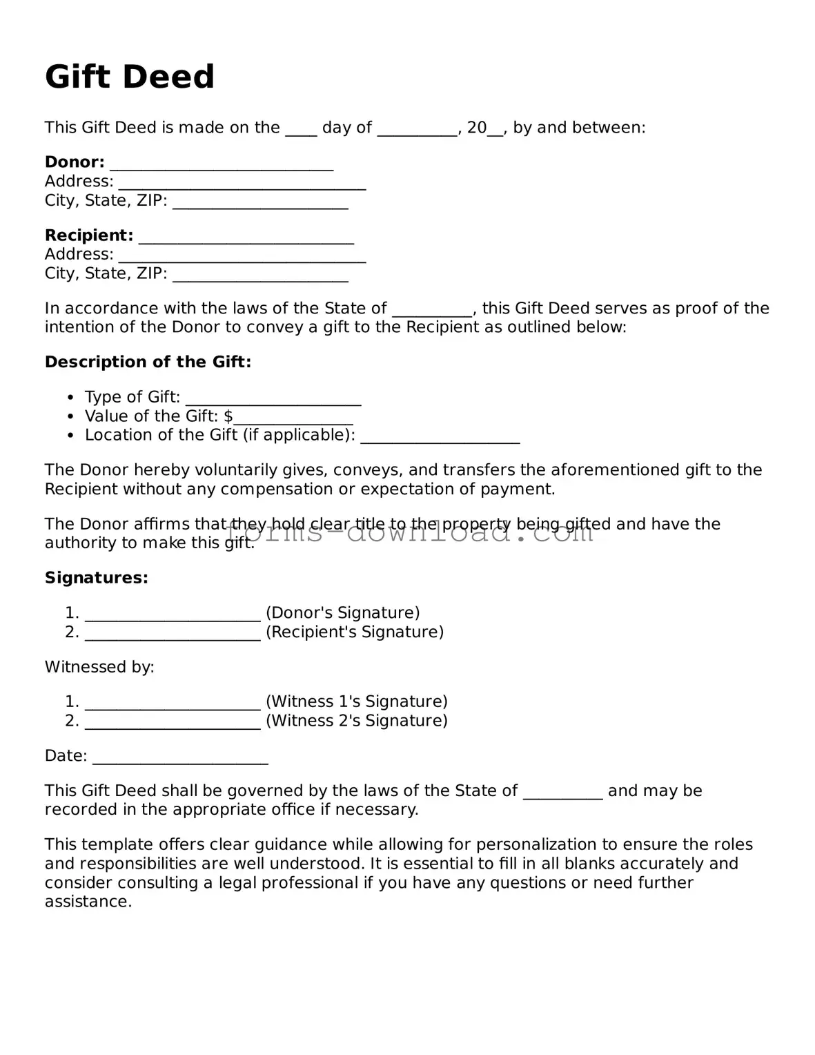 Fillable Gift Deed Form