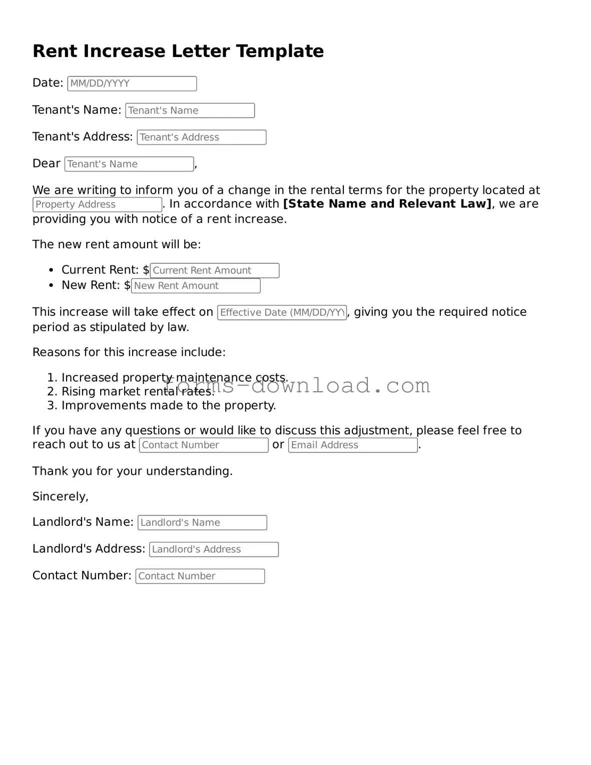 Fillable Rent Increase Letter Form