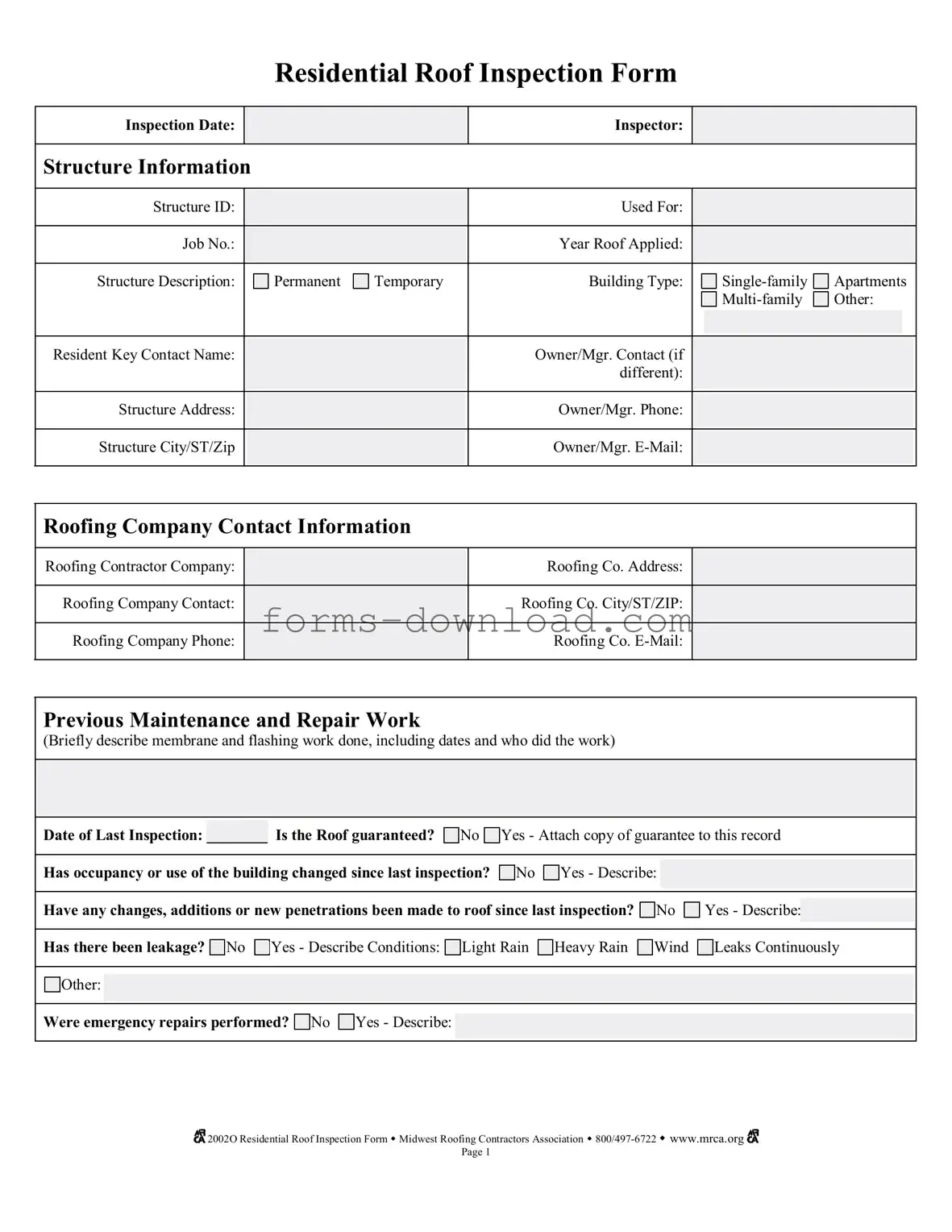 Blank Roof Inspection Form