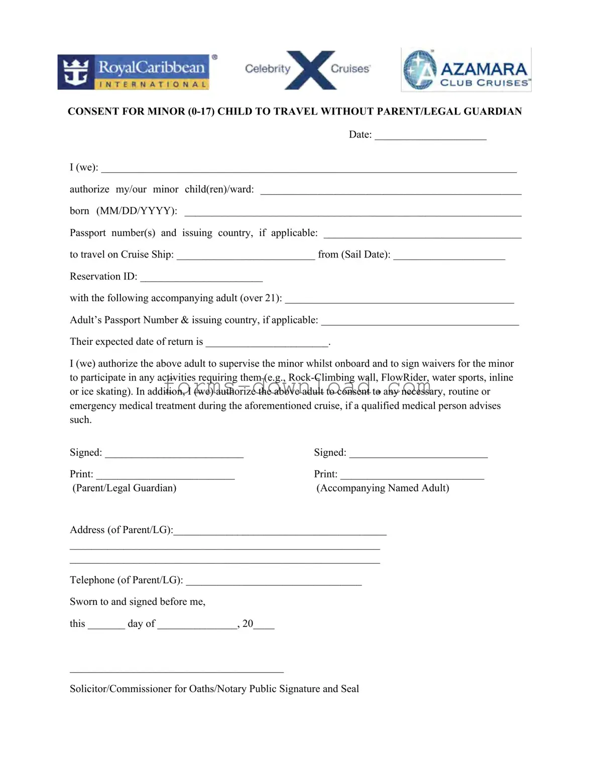 Blank Royal Caribbean Parental Consent Form