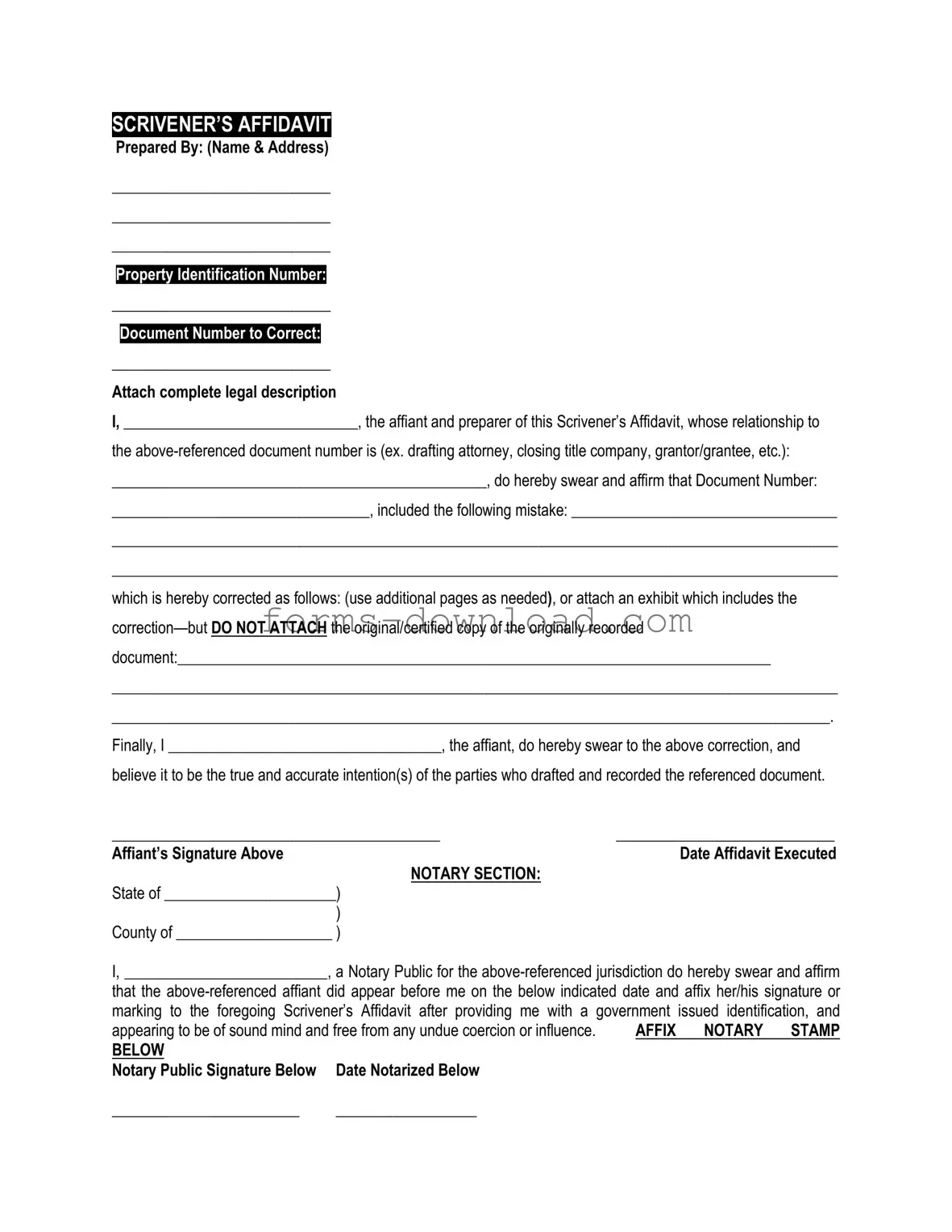 Blank Scrivener's Affidavit Form