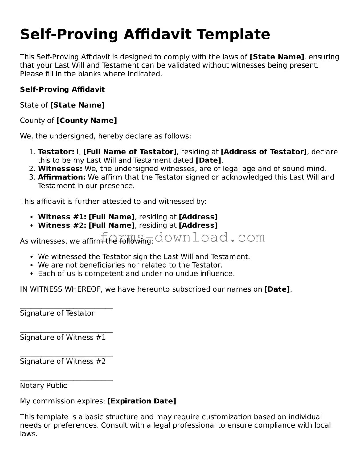 Fillable Self-Proving Affidavit Form