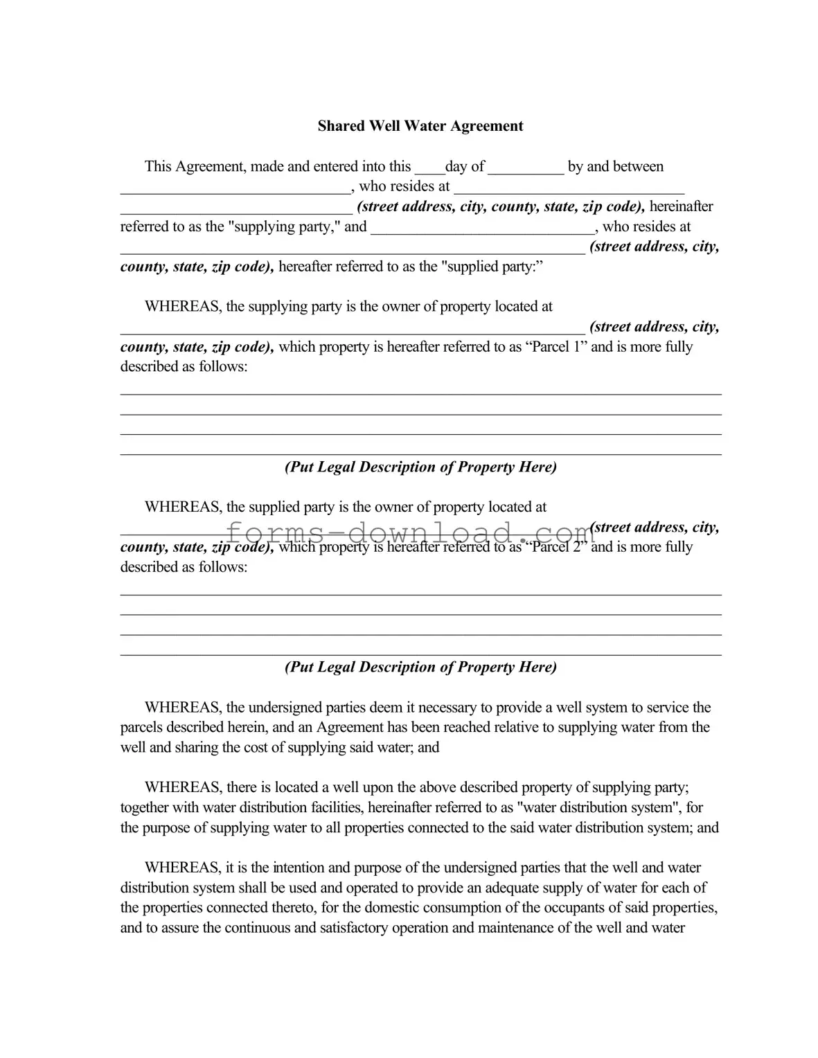 Blank Shared Well Agreement Form