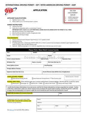 Blank Aaa International Driving Permit Application Form