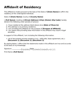 Fillable Affidavit of Residency Form