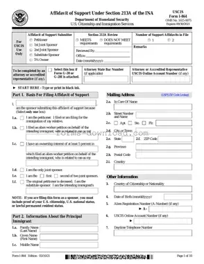 Blank USCIS I-864 Form