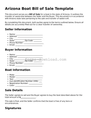 Attorney-Approved Boat Bill of Sale Document for the State of Arizona
