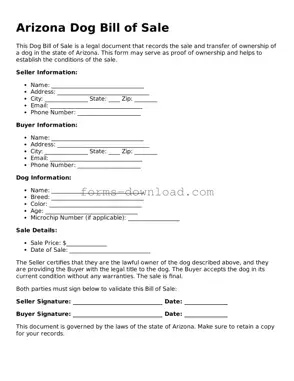 Attorney-Approved Dog Bill of Sale Document for the State of Arizona