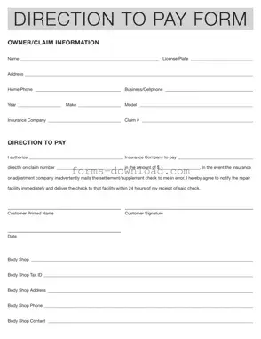 Blank Authorization And Direction Pay Form