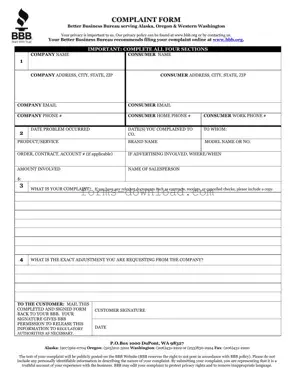 Blank Bbb Complaint Form