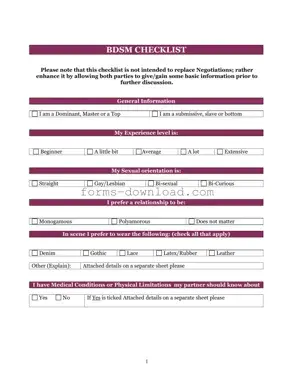 Blank Bdsm Checklist Form