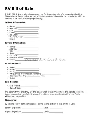 Fillable RV Bill of Sale Form