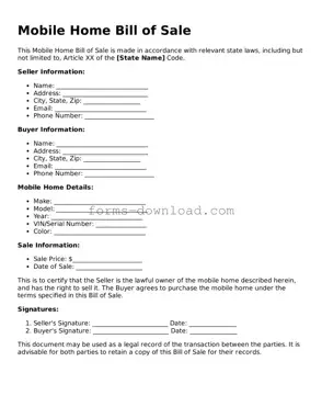 Fillable Mobile Home Bill of Sale Form