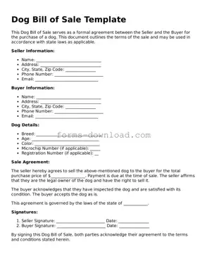 Fillable Dog Bill of Sale Form