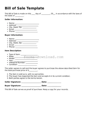 Fillable Bill of Sale Form