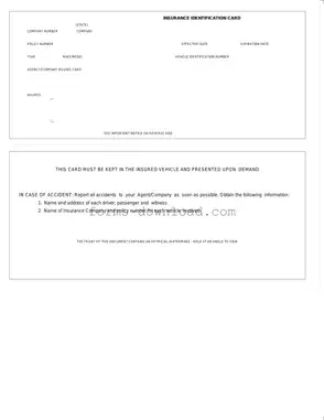Blank Auto Insurance Card Form