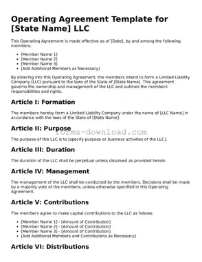 Fillable Operating Agreement Form