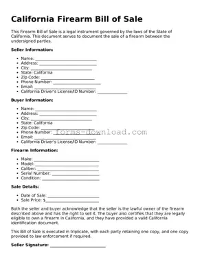 Attorney-Approved Firearm Bill of Sale Document for the State of California