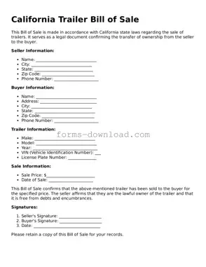 Attorney-Approved Trailer Bill of Sale Document for the State of California