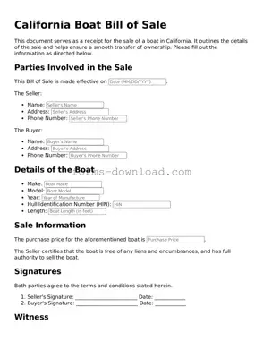 Attorney-Approved Boat Bill of Sale Document for the State of California