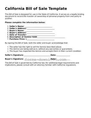 Attorney-Approved Bill of Sale Document for the State of California