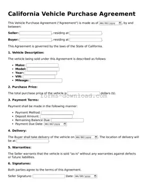 Attorney-Approved Vehicle Purchase Agreement Document for the State of California
