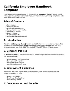 Attorney-Approved Employee Handbook Document for the State of California