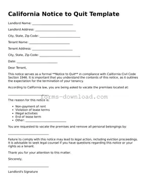 Attorney-Approved Notice to Quit Document for the State of California