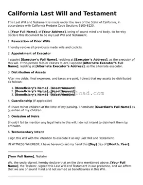 Attorney-Approved Last Will and Testament Document for the State of California